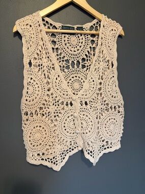 Cherry Stix Crochet Knit Vest in Cream - knitted by hand
